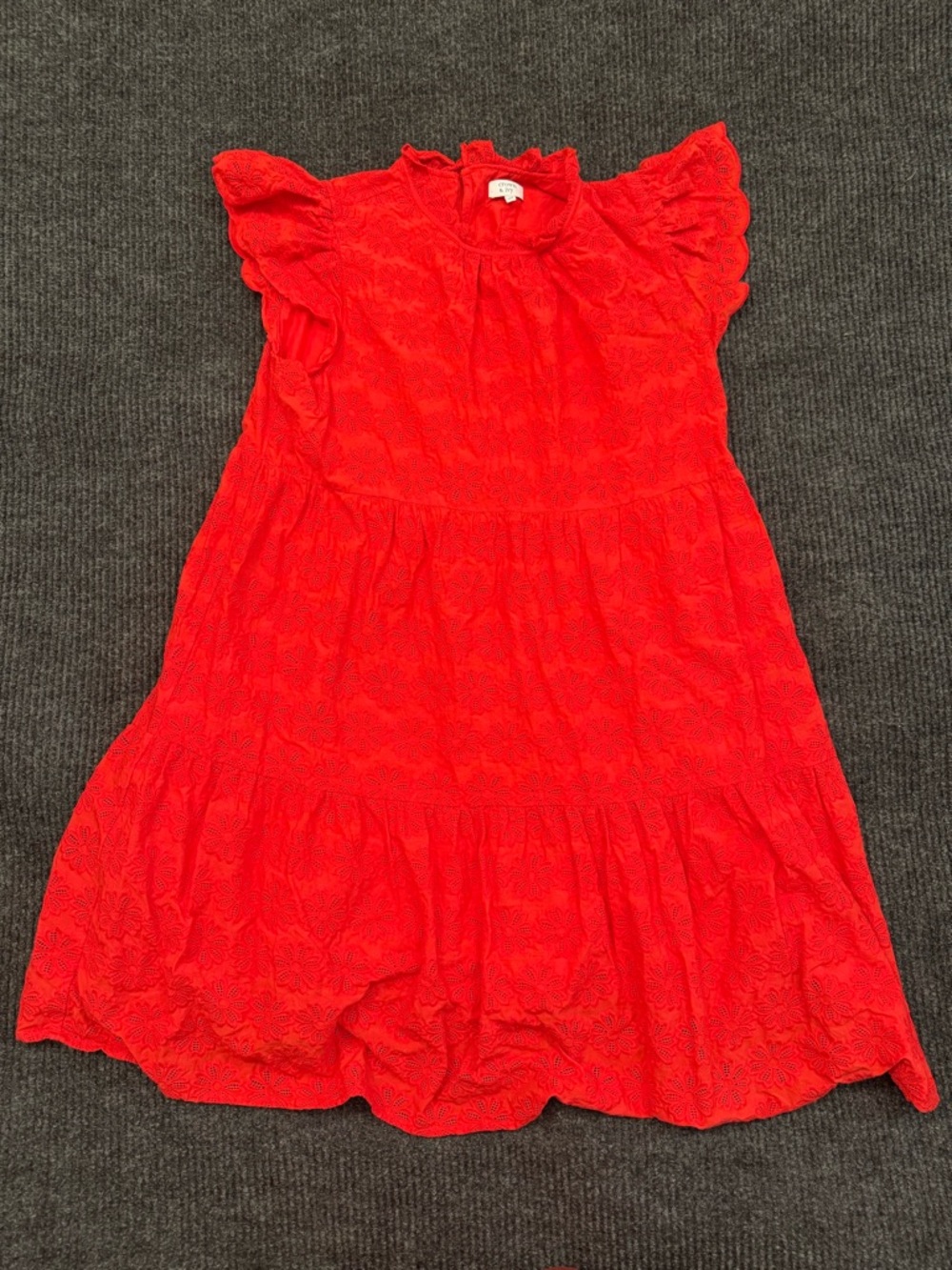 crown & ivy Bright Red Lace Flutter Sleeve Dress XL 100% Cotton